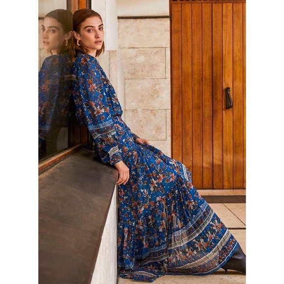 NWT VERONICA BEARD Sama Tiered Floral-print Fil Coupé Silk Georgette Maxi Dress - Picture 2 of 15